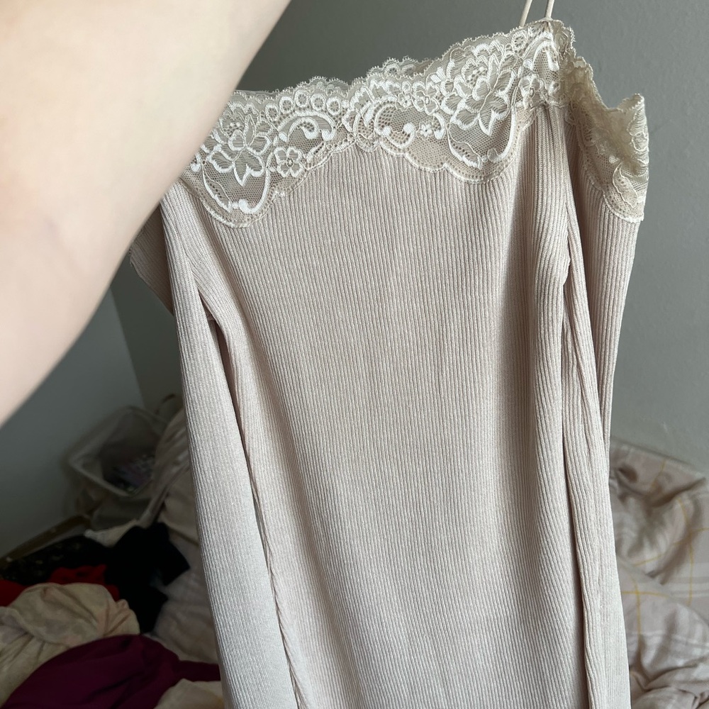 Zara Beige Long Sleeve Lace Top - Picture 3 of 5